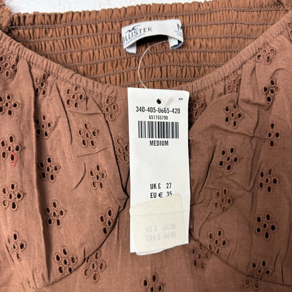 NWT HOLLISTER • Brown Embroidered Babydoll Crop Top - Picture 2 of 3